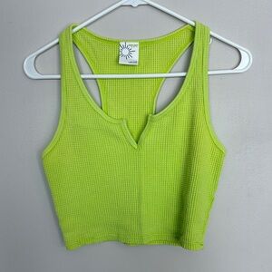 OFFLINE by Aerie Waffle Knit Racerback Crop Tank Neon Green Size L